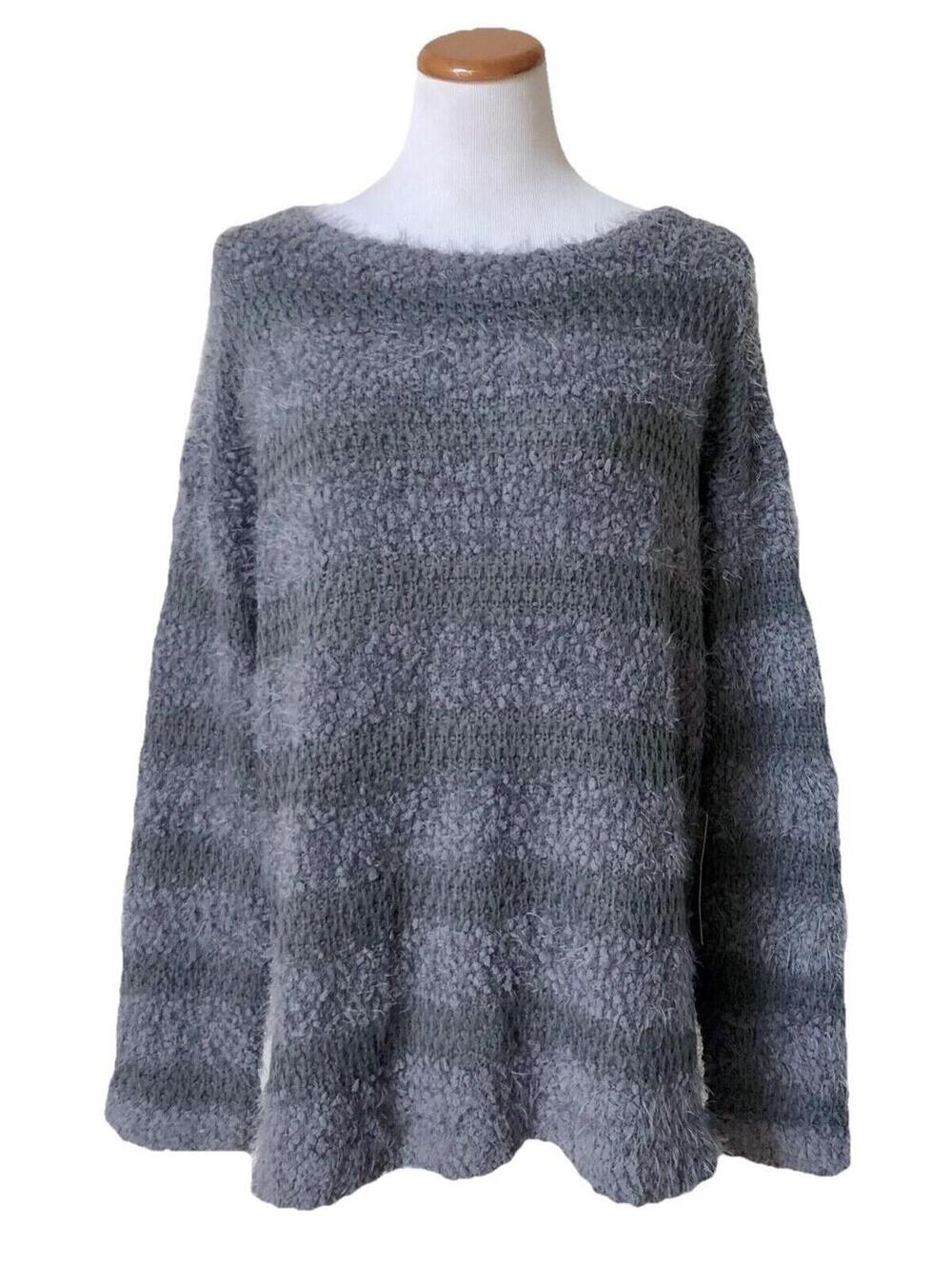 NWT Evolution Charcoal Gray Striped Super Soft Knit Sweater Boatneck Long Slv XL